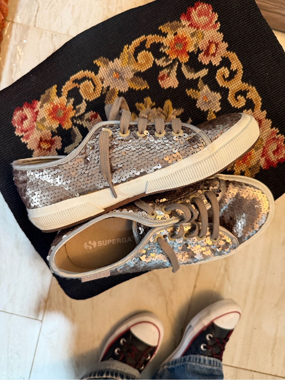 Superga Sequin Low-Top Sneakers in Taupe